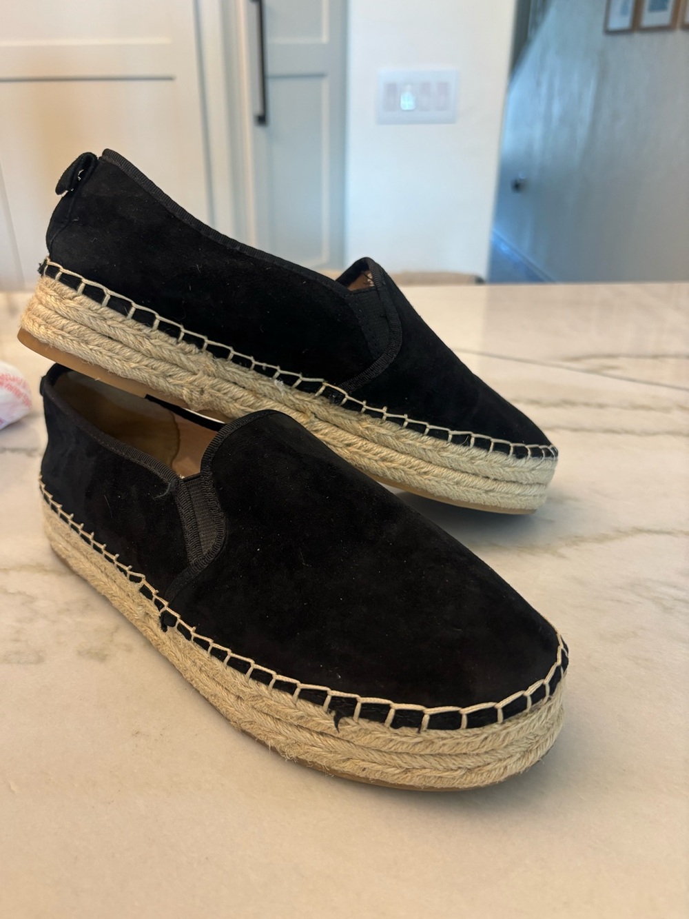 Sam Edelman Black Leather Suede Platform Slip On Flats Espadrilles Fall 9.5